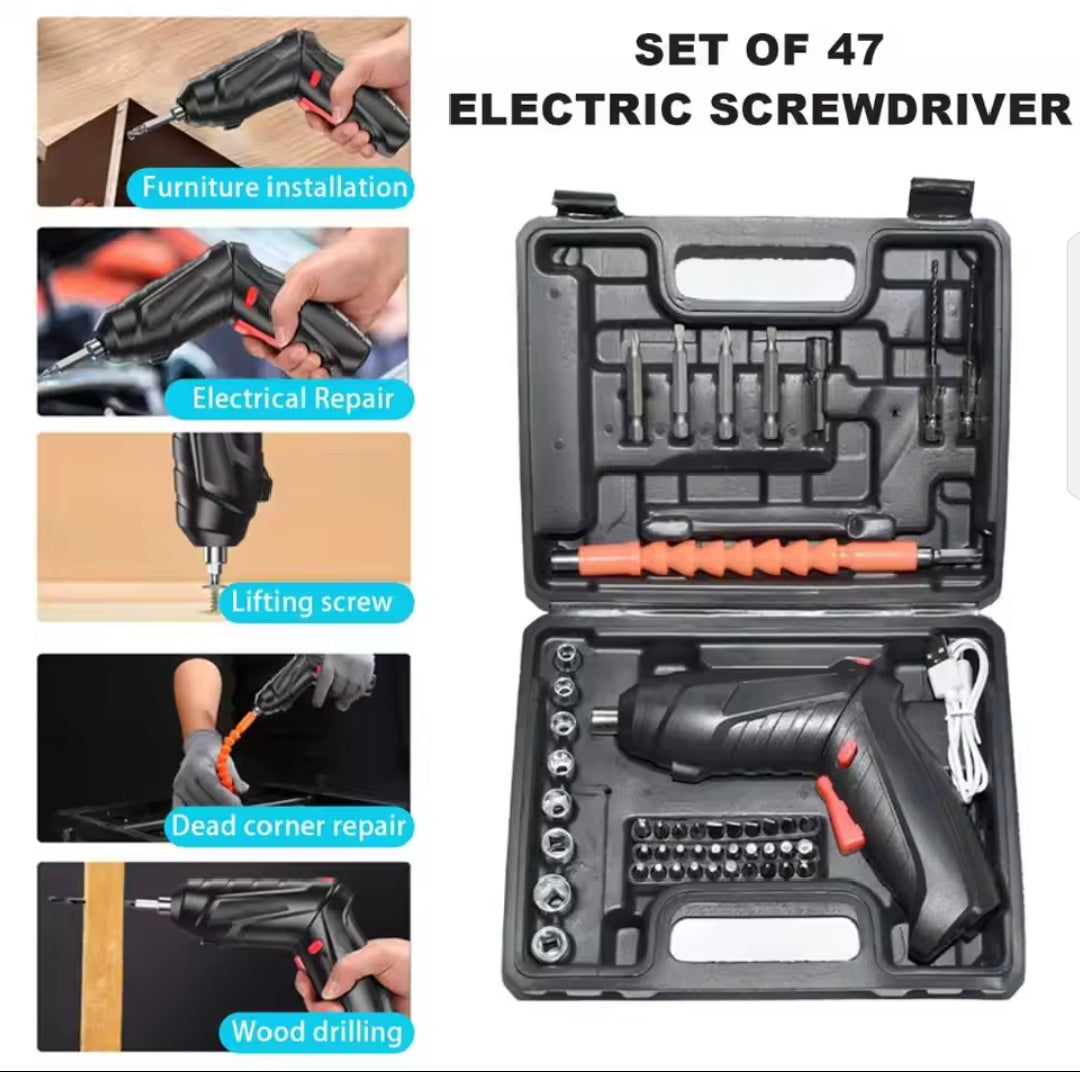 47 Pieces Rechargeable Electric Screwdriver Kit